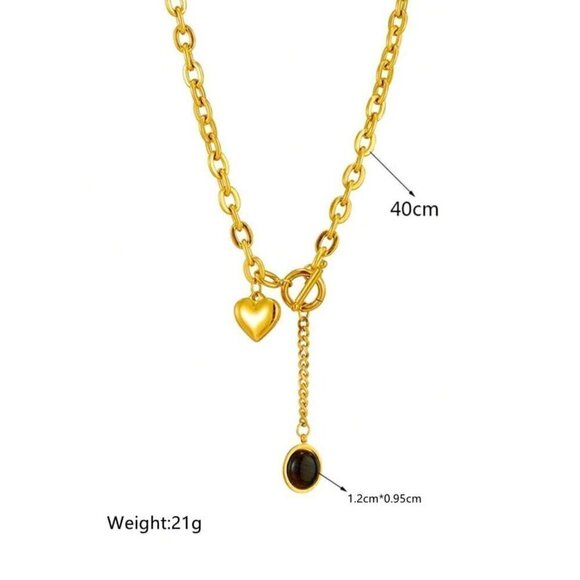 18k Golden Plated Necklace Heart Chain Stainless Steel - Picture 5 of 5